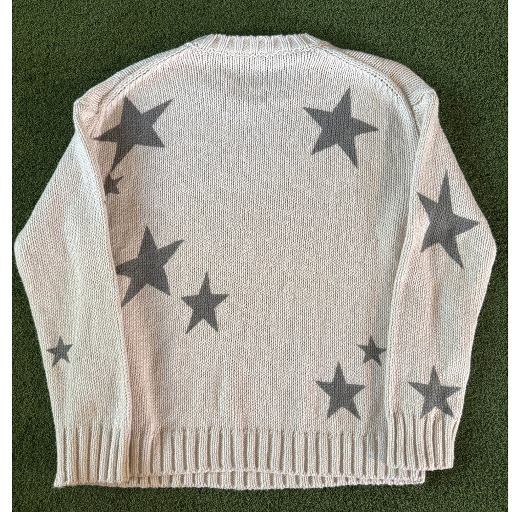 Splendid Star Knit Sweater Womens Small Cream Gray Cotton Chunky Pullover - Picture 4 of 11